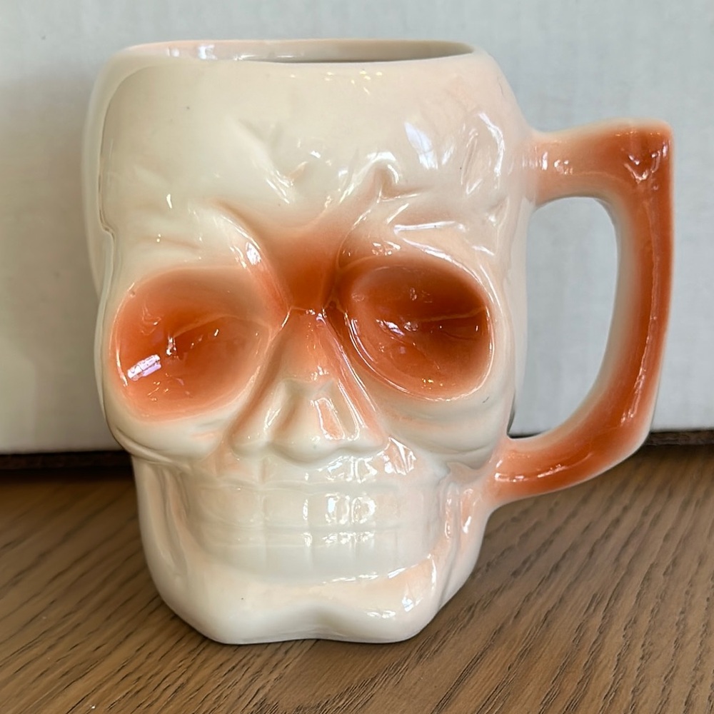 Skull Mug in Cream and Orange